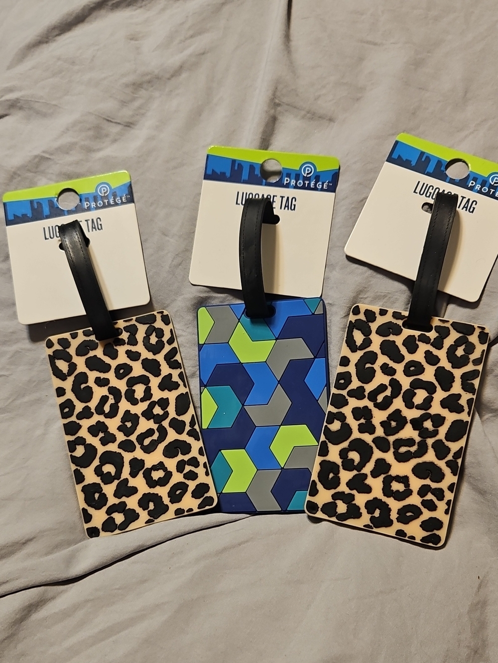 Protege Luggage Tag - Blue Green Geometric & Tan Leopard Options